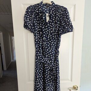 Ralph Lauren  Navy/White Floral Shortsleeve Dress NWT  Size 12